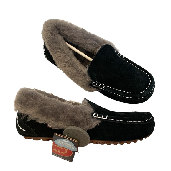 LAMO Suede Aussie Moccasins in Black / Grey - NEW - Size 7 - Picture 1 of 6